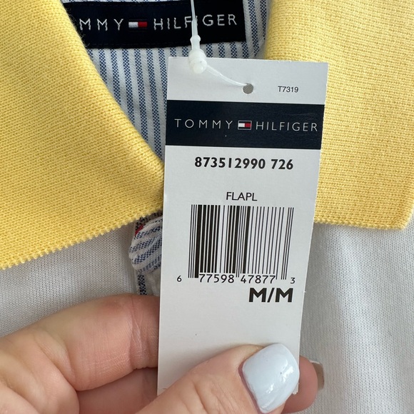 Tommy Hilfiger Men’s Yellow & White Striped Polo NWT Sz: Med - Picture 3 of 7